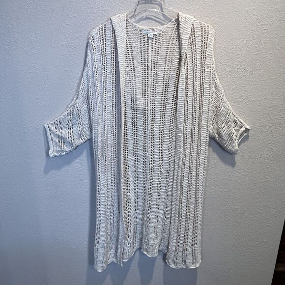 American Eagle Women's Sweater XS/S Beige Crochet Duster Open Front Wrap Hood - Picture 1 of 11